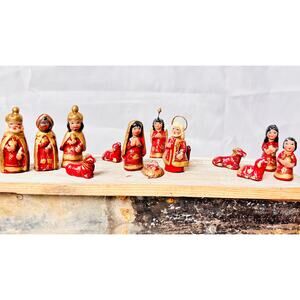 Mexican Vintage Nativity Set, Made in Mexico, 14 PC Nativity Set